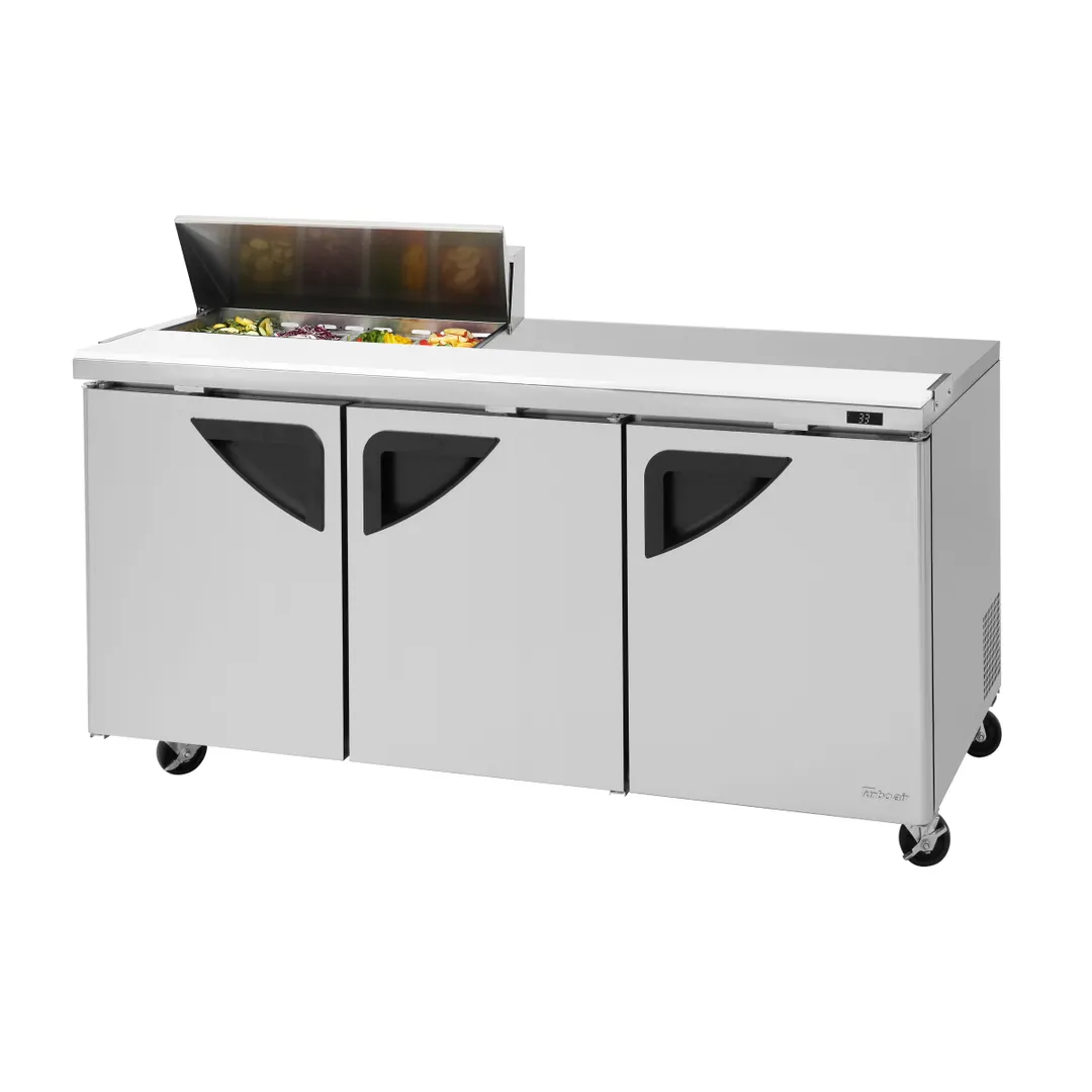 Turbo Air TST-72SD-08S-N 72" Three Section Sandwich / Salad Prep Table w/ 3 Doors, 8 Pans
