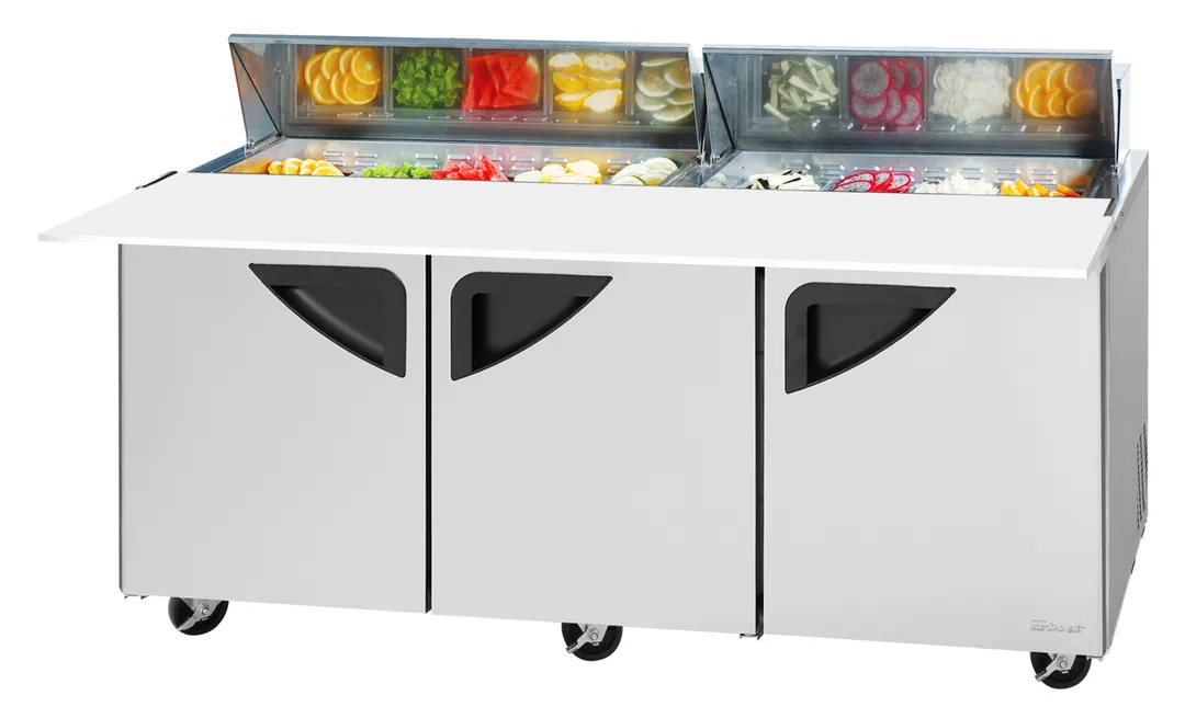 Turbo Air TST-72SD-18-N 72" 3-Door Sandwich and Salad Prep Table, 18 Pans, Stainless Steel