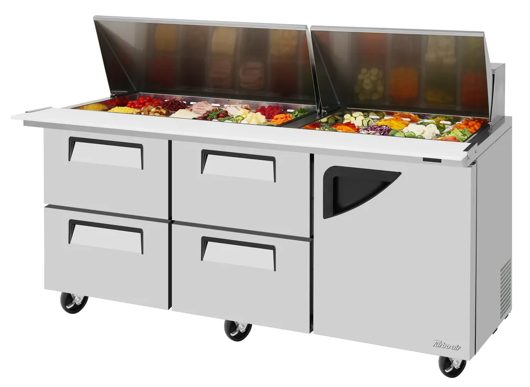 Turbo Air TST-72SD-30-D4R-N 72" Mega Top Sandwich and Salad Prep Table w/ 4 Drawers & 1 Door, 30 Pans