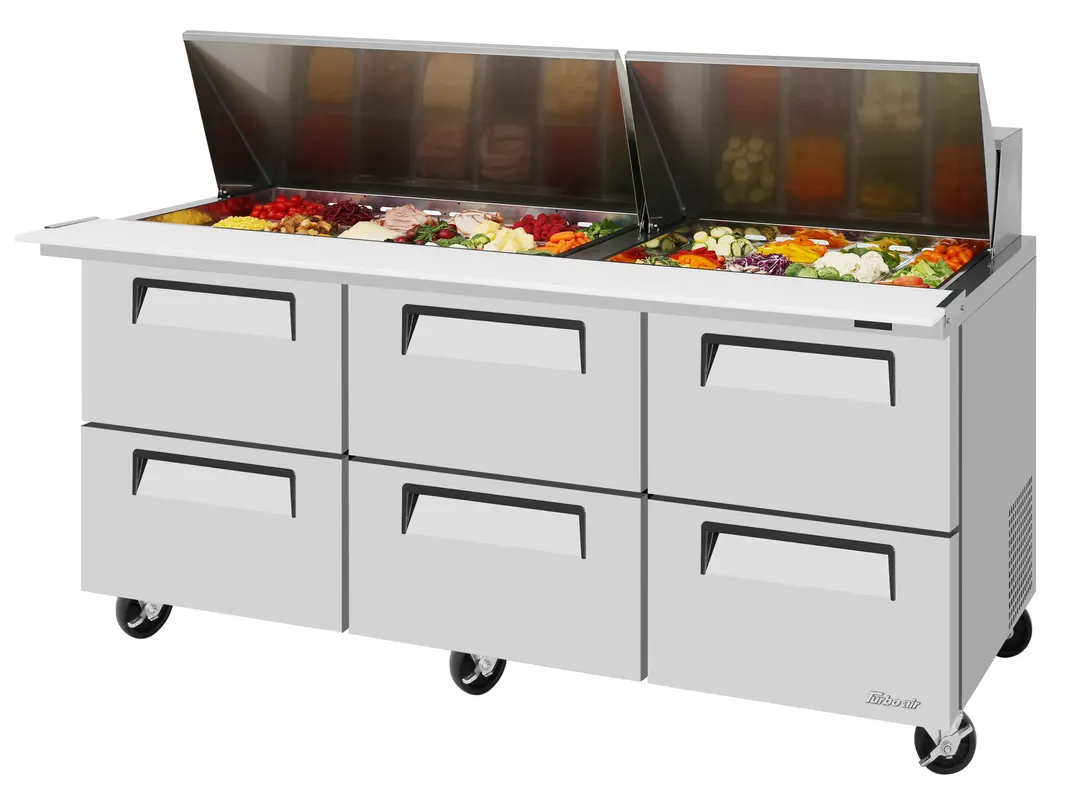 Turbo Air TST-72SD-30-D6-N 72" Mega Top Sandwich/Salad Prep Table w/ 6 Drawers, 30 Pans