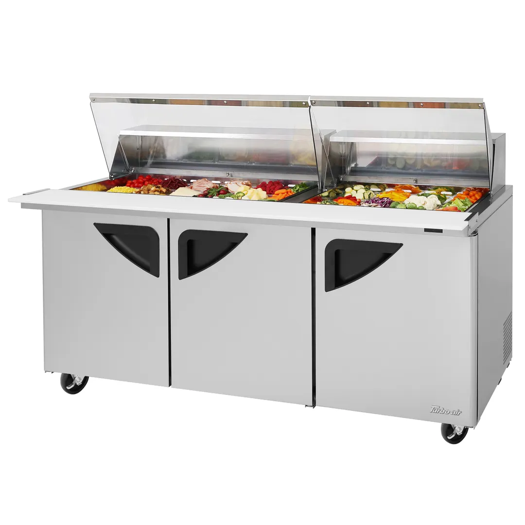 Turbo Air TST-72SD-30-N-CL 72" Mega Top Refrigerated Sandwich/Salad Prep Table w/ 3 Doors, 30 Pans