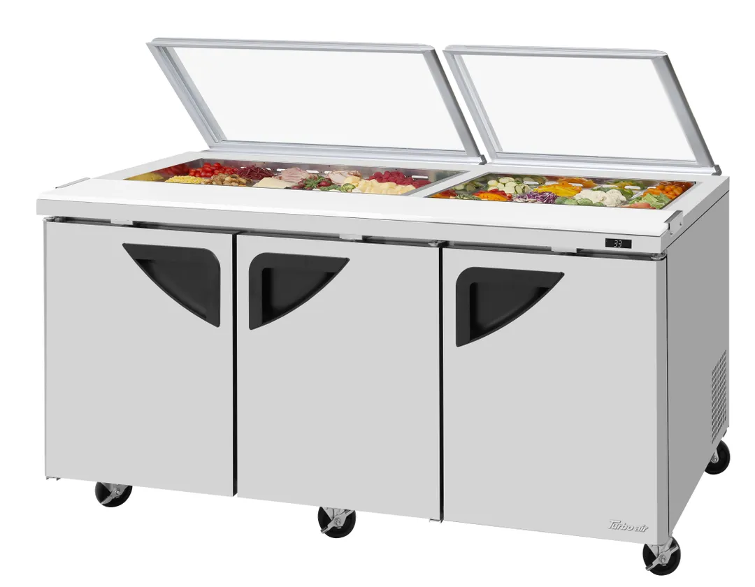 Turbo Air TST-72SD-N-GL 72" 3-Door Sandwich and Salad Prep Table, 18 Pans, Stainless Steel