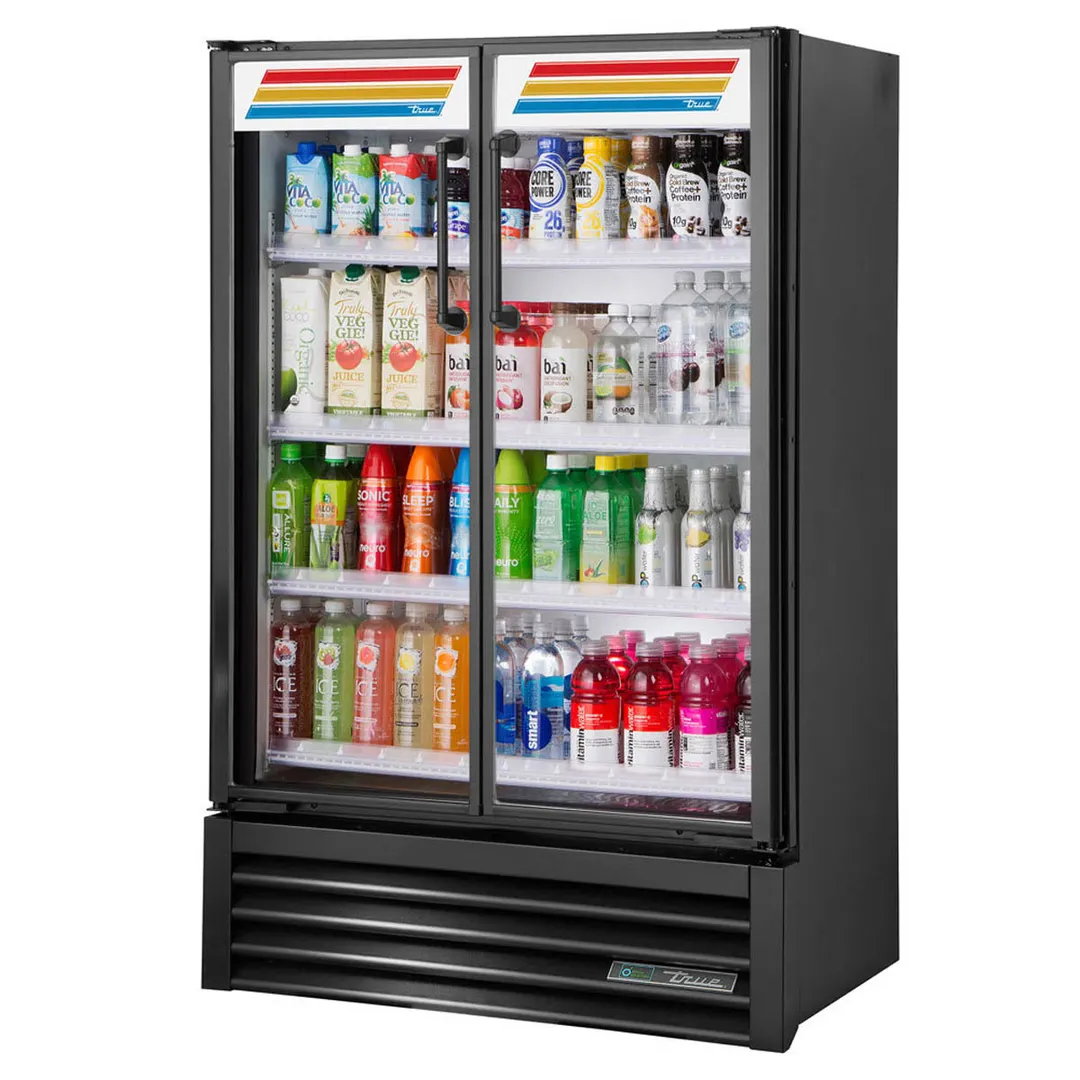 True TVM-36SL-HC~VM01 36" 2-Section Slim Line Glass Swing Door Visual Merchandiser in Black