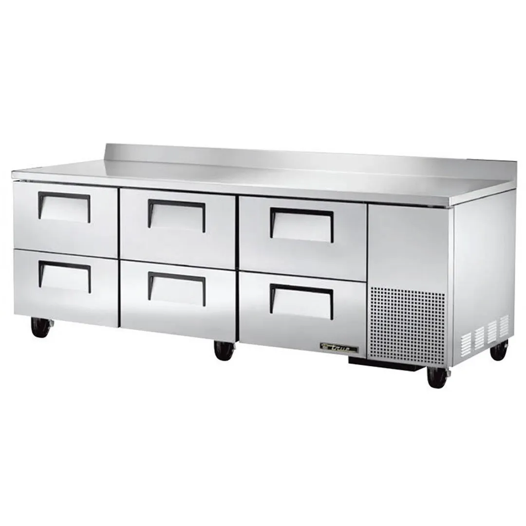 True TWT-93D-6-HC 93" 3-Section Worktop Refrigerator w/ 6 Drawers, Side Mount Front Breather