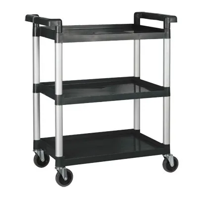 Winco UC-2415K 32" x 16" x 37" 3-Tier Black Plastic Utility / Bus Cart