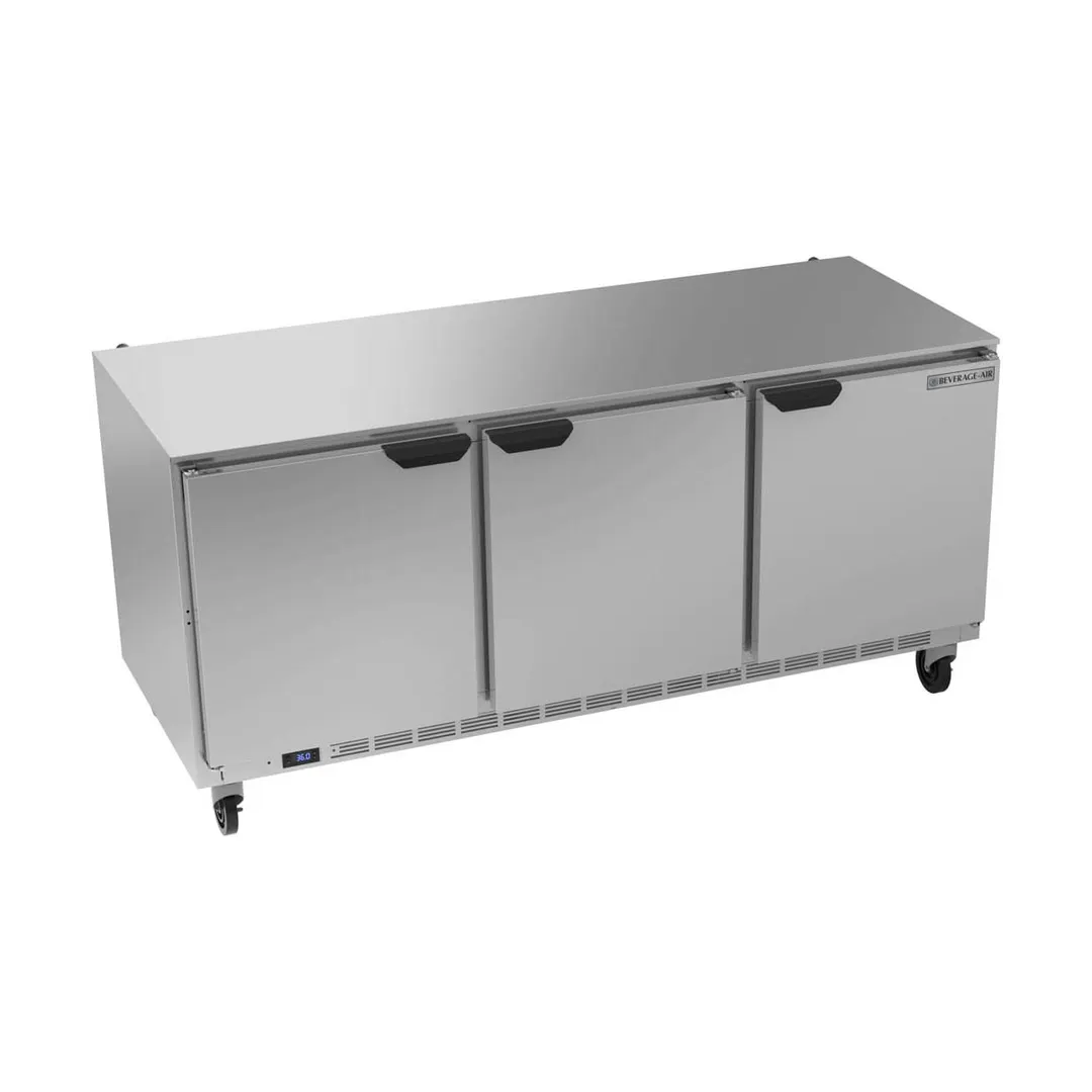 Beverage Air UCR72AHC 72" Three Section Undercounter Refrigerator w/ 3 Doors, 17.88 cu. ft.
