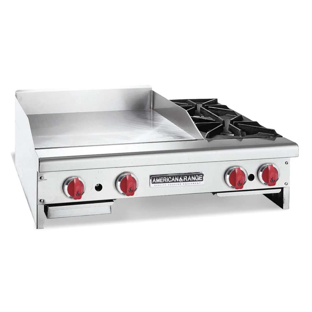 American Range AR24-12G2OB 24" Countertop Gas Griddle/Open Burner Combination, 94.000 BTU
