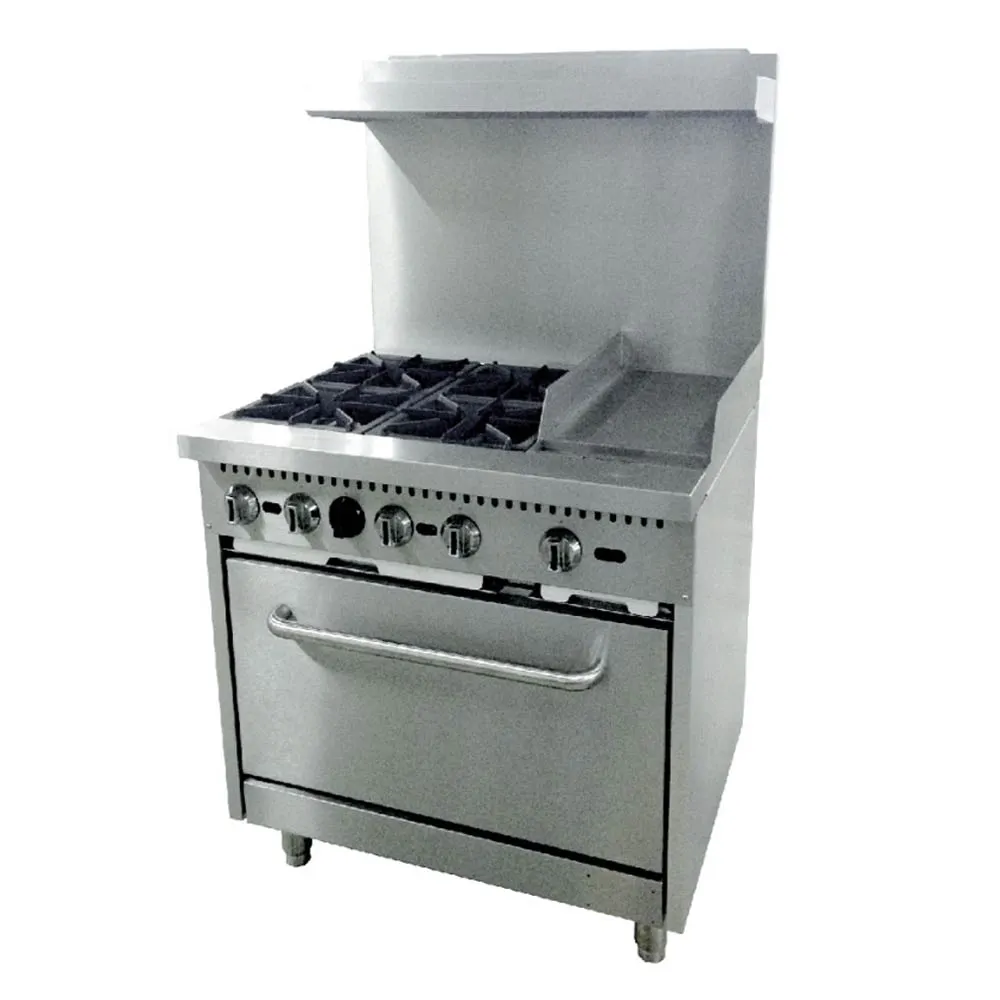 Cookline CR36-12G 36" Gas Restaurant Range w/ (4) Open Burners, 12" Griddle Right, (1) Standard Oven, 171.000 BTU
