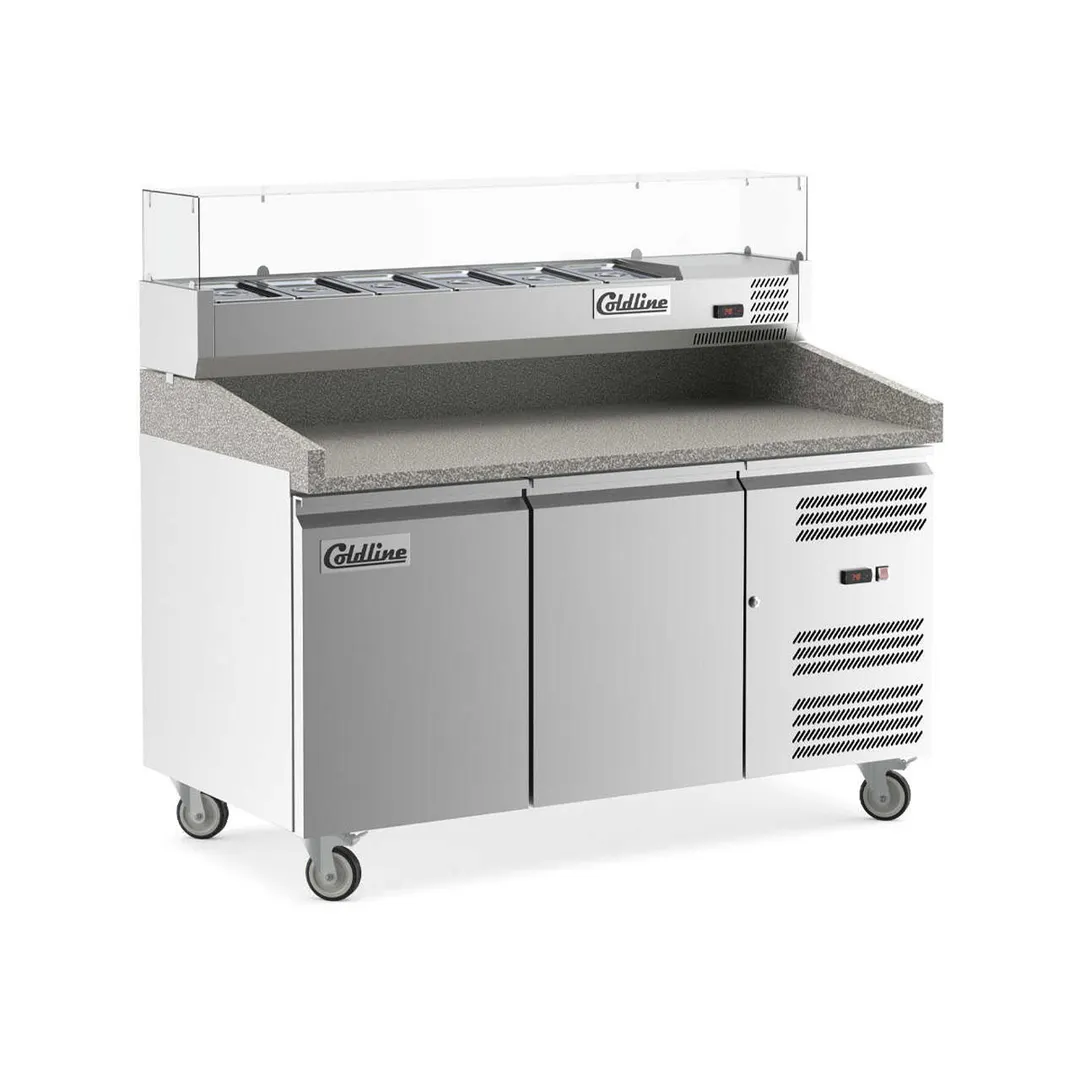 Coldline PDR-60-SG 60" 2-Door Refrigerated Pizza Prep Table, 6 1/3 Size Pans