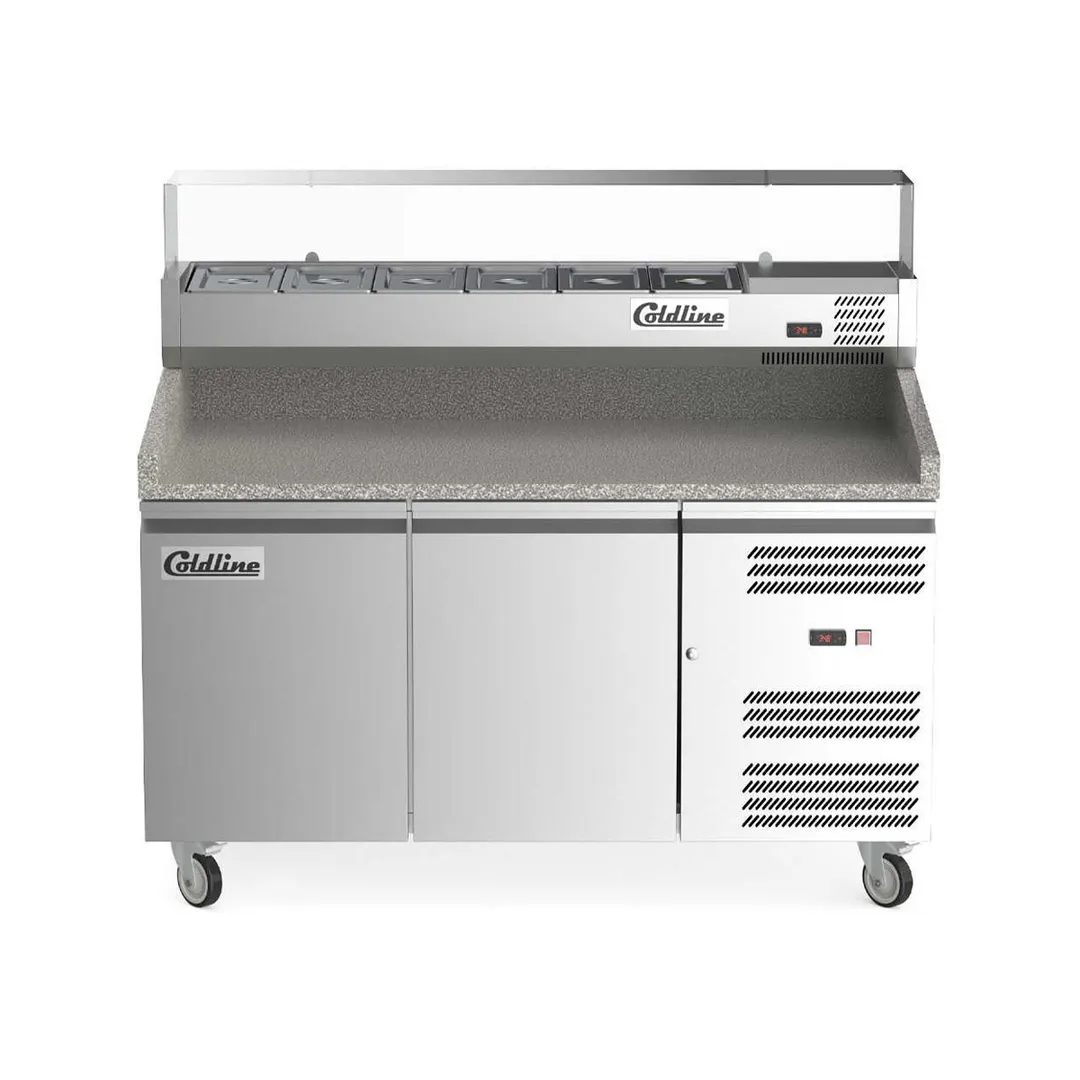 Coldline PDR-60-SG 60" 2-Door Refrigerated Pizza Prep Table, 6 1/3 Size Pans