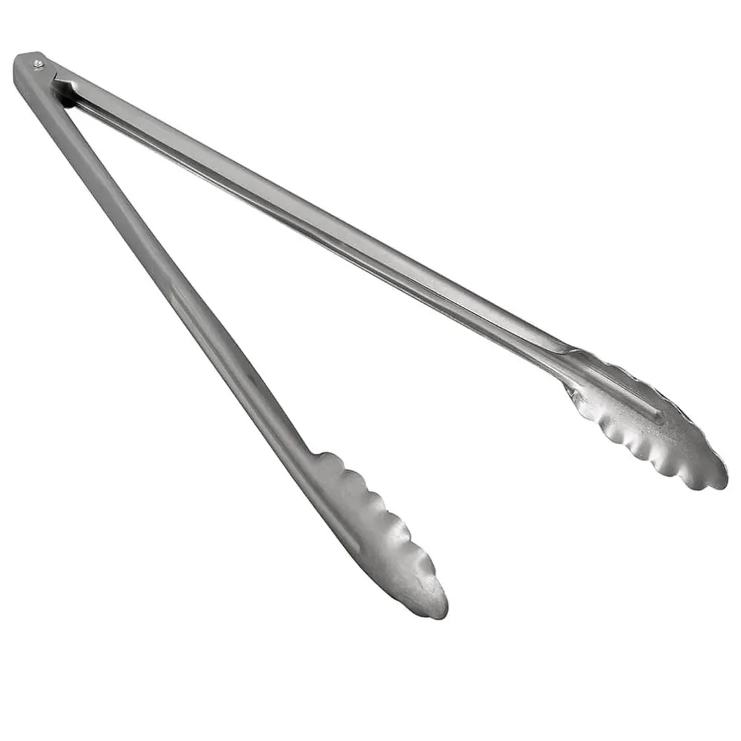 Winco UT-16 Stainless Steel Utility Tongs with Scalloped Edge