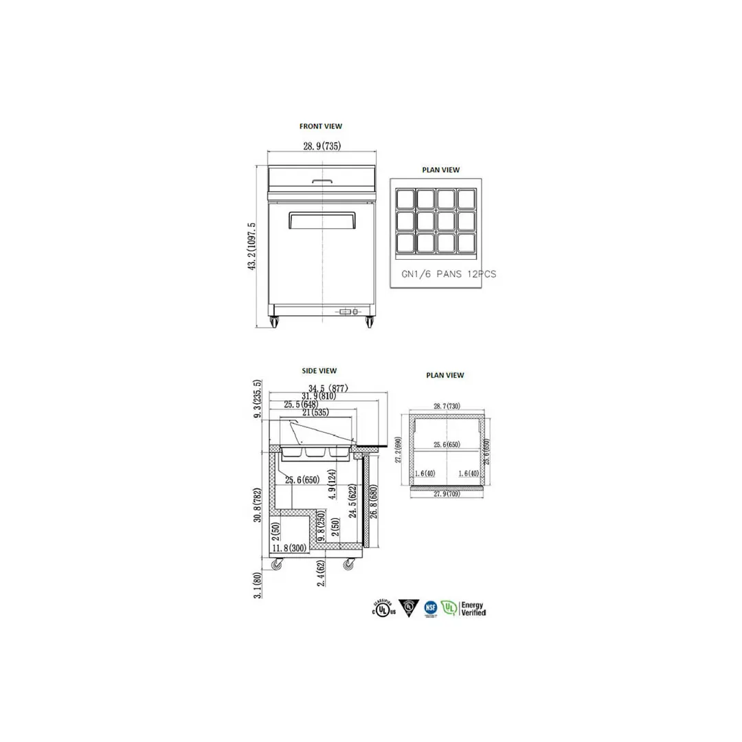 Valpro VP29SM 29" One Section Mega Top Sandwich/Salad Prep Table w/ 1 Door, 12 Pans