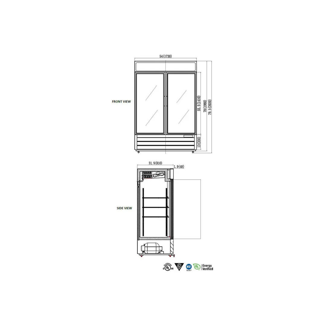 Valpro VP2F-48FDVHC 54" 2 Glass Door Merchandiser Freezer, 48 cu. ft.