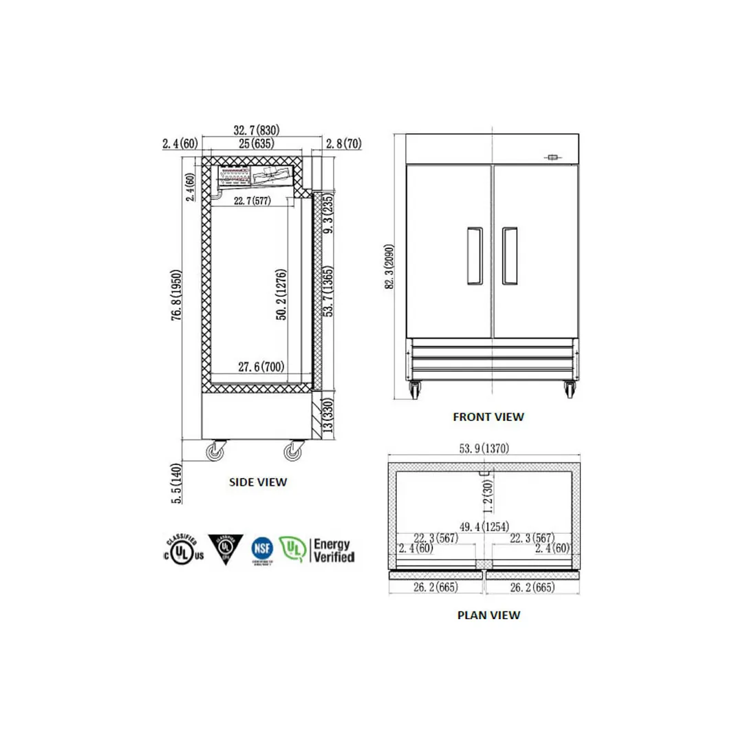 Valpro VP2F-HC 53.90" 2-Solid Door Reach-In Freezer, Bottom Mount, 49 cu. ft., Stainless Steel