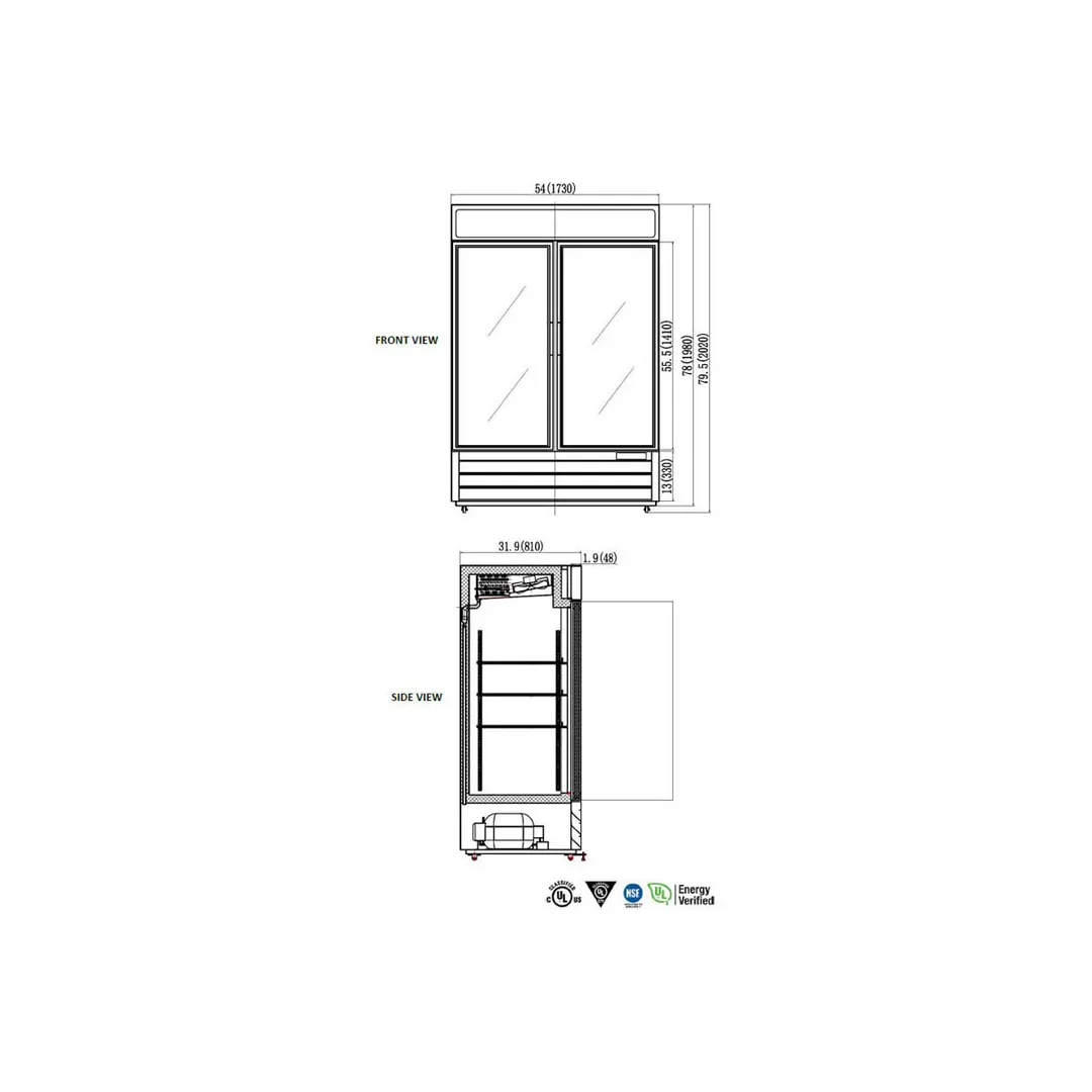 Valpro VP2R-48-HC 54" 2-Section Merchandiser Refrigerator w/ Swing Glass Door, 48 cu. ft.