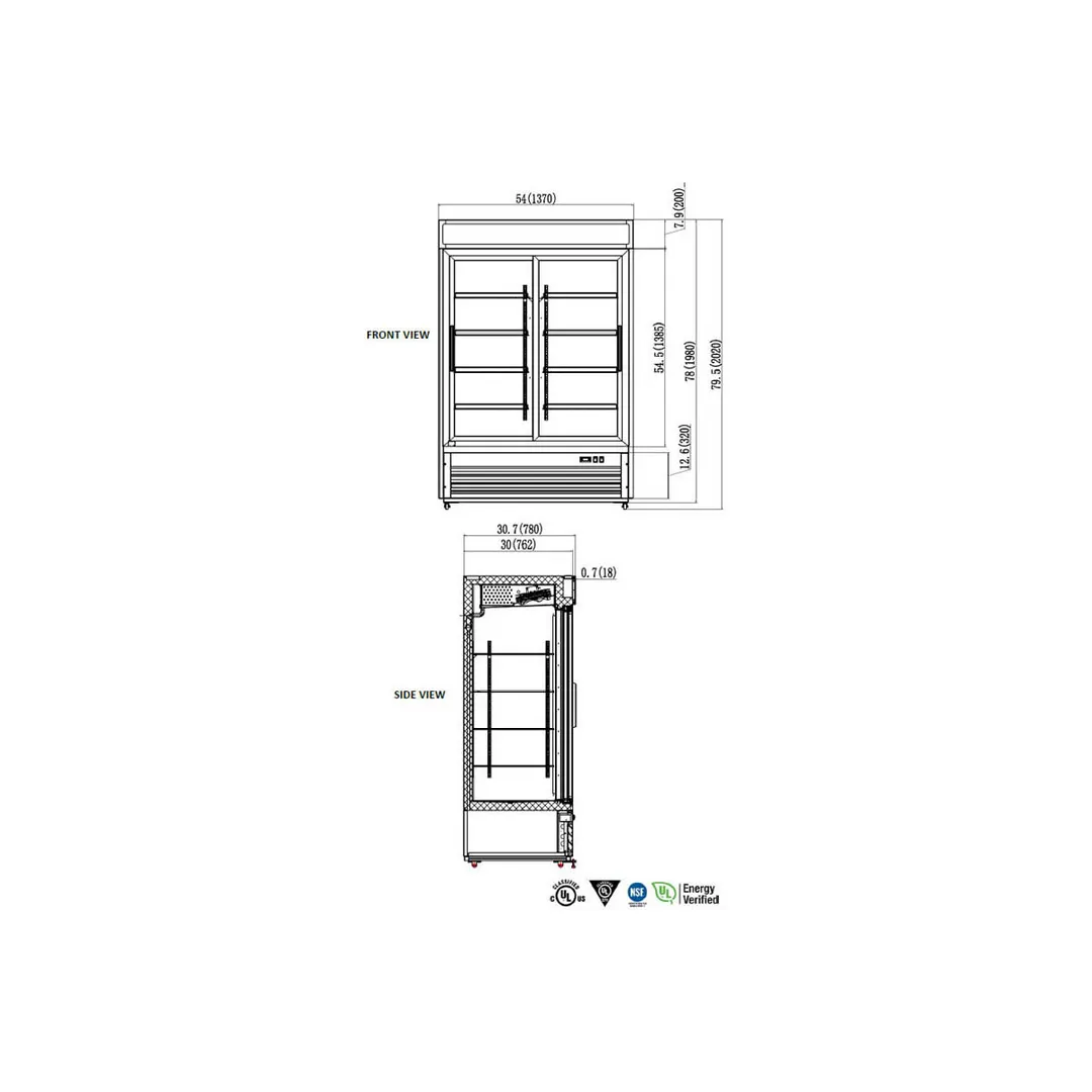 Valpro VP2R-48L 54" 2-Section Sliding Glass Door Merchandiser Refrigerator, 48 cu. ft.