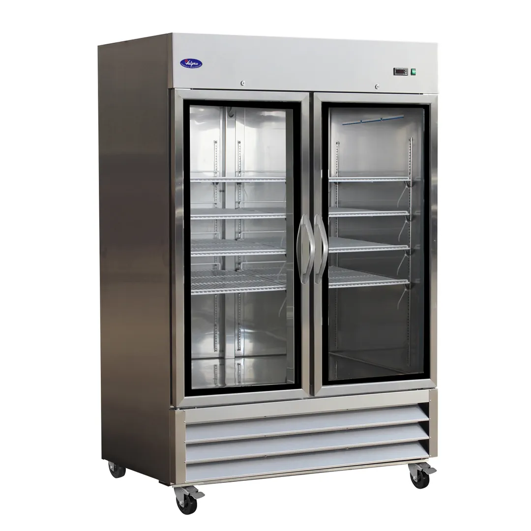 Valpro VP2RG-HC 54" 2-Section Reach-In Refrigerator w/ 2 Glass Doors, Bottom Mount, Stainless Steel, 49 cu. ft.