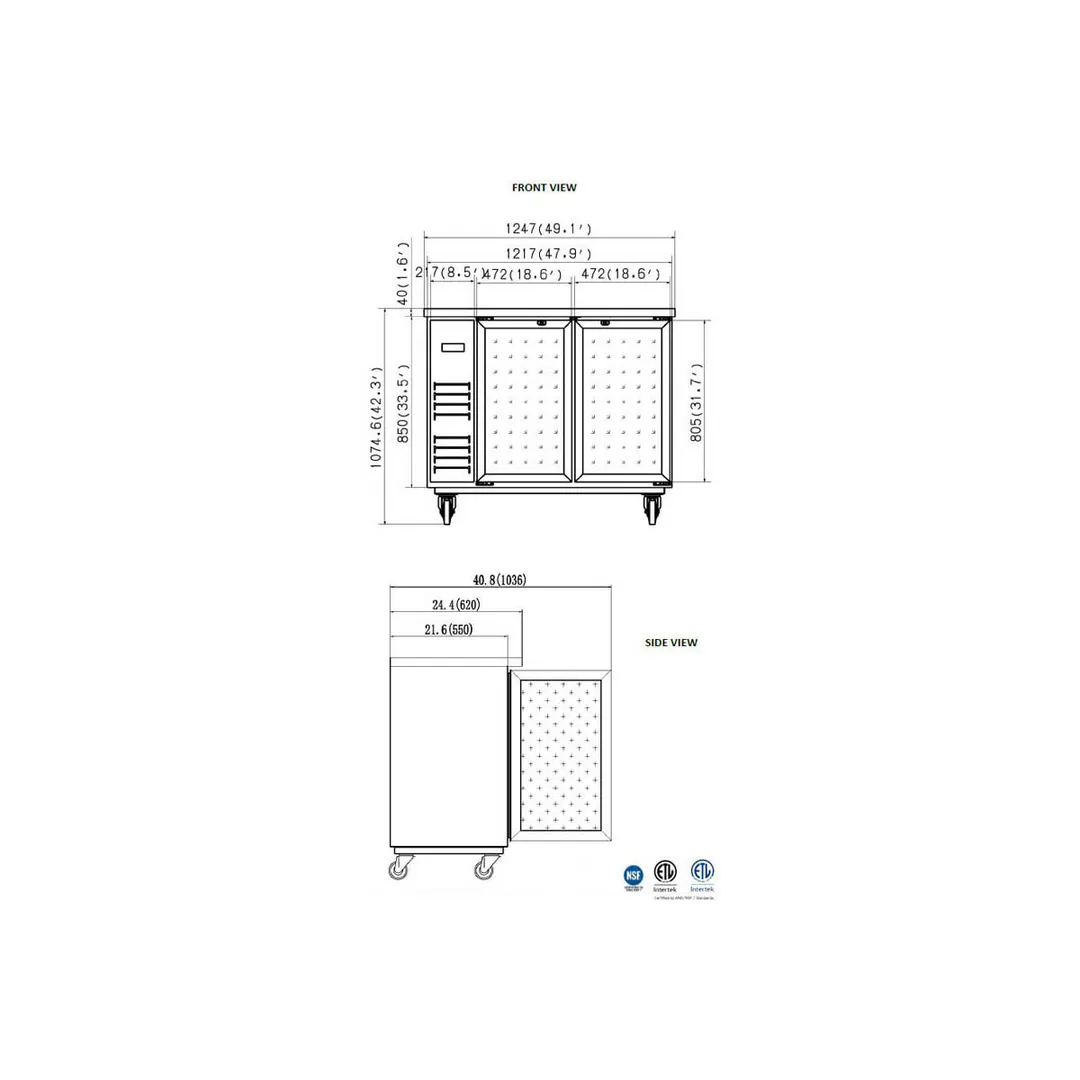 Valpro VP48G 49" Refrigerated Back Bar Cabinet w/ 10.5 Cu Ft, 2 Glass Doors, 4 Shelves, Digital