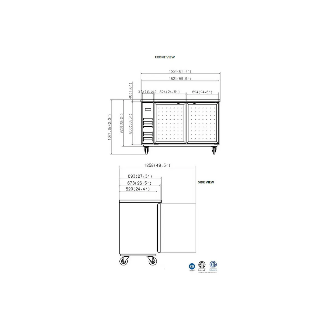 Valpro VP60G 61" Refrigerated Back Bar Cabinet w/ 14 Cu Ft, 2 Glass Doors, 4 Shelves, Digital