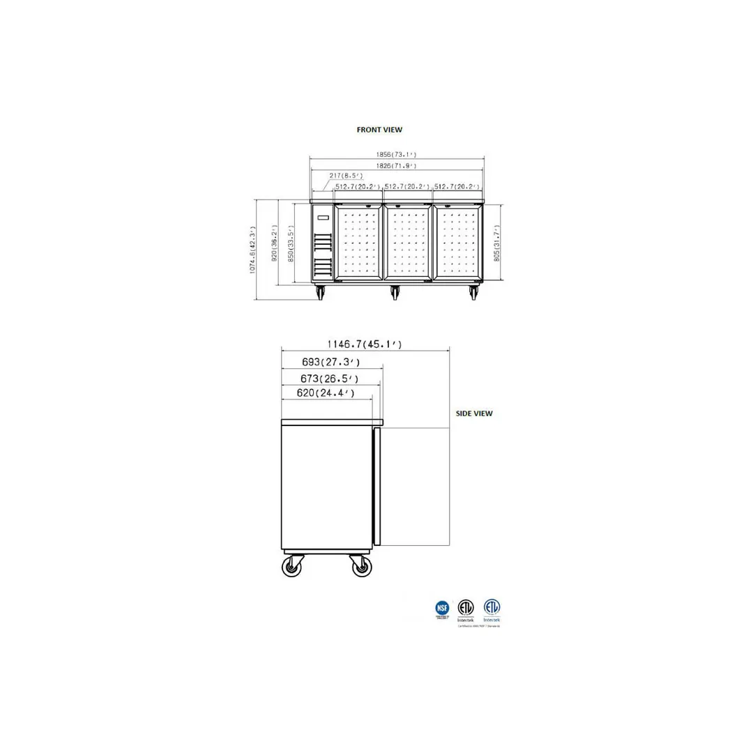 Valpro VP72G 73" Refrigerated Back Bar Cabinet w/ 17 Cu Ft, 3 Glass Doors, 6 Shelves, Digital