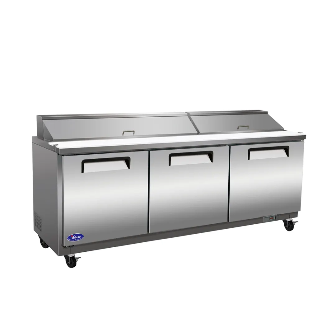Valpro VP72S-HC 72" 3-Door Sandwich and Salad Prep Table, 18 Pans, Stainless Steel