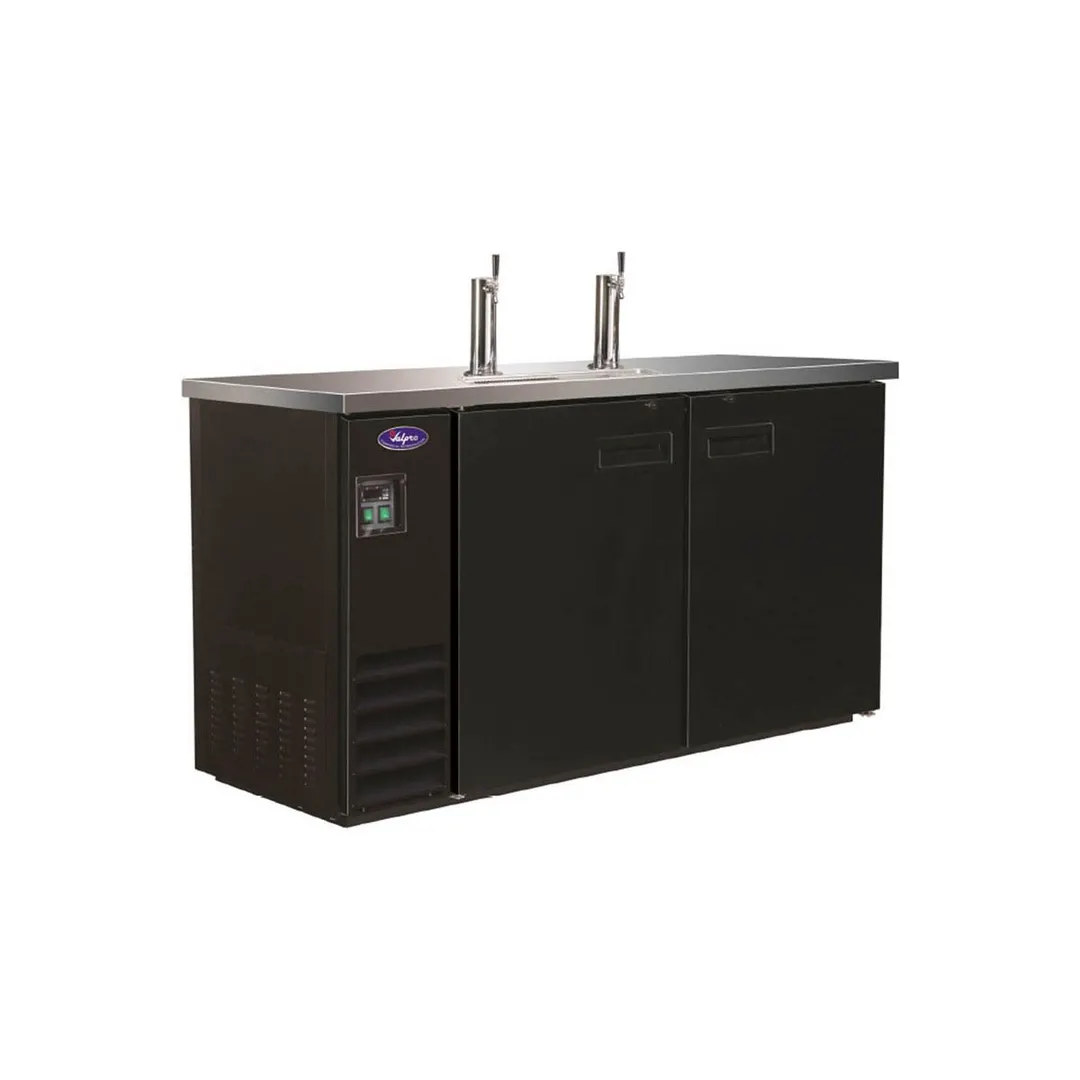 Valpro VPBD3-2 61" Draft Beer Cooler w/ 2 Kegs, 14.16 cu. ft., 2 Single-Tap Towers, Black