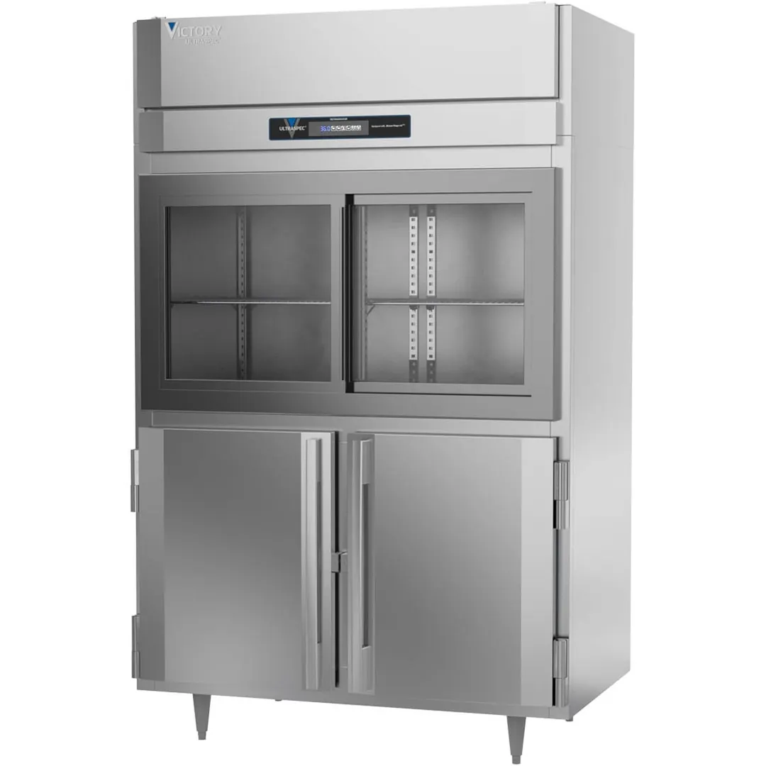 Victory DRSA-2D-S1-HD-HC 52" 2-Section Reach-In Refrigerator w/ 2 Sliding Glass & 2 Swing Solid Half Doors, Aluminum Interior, 45 cu. ft.