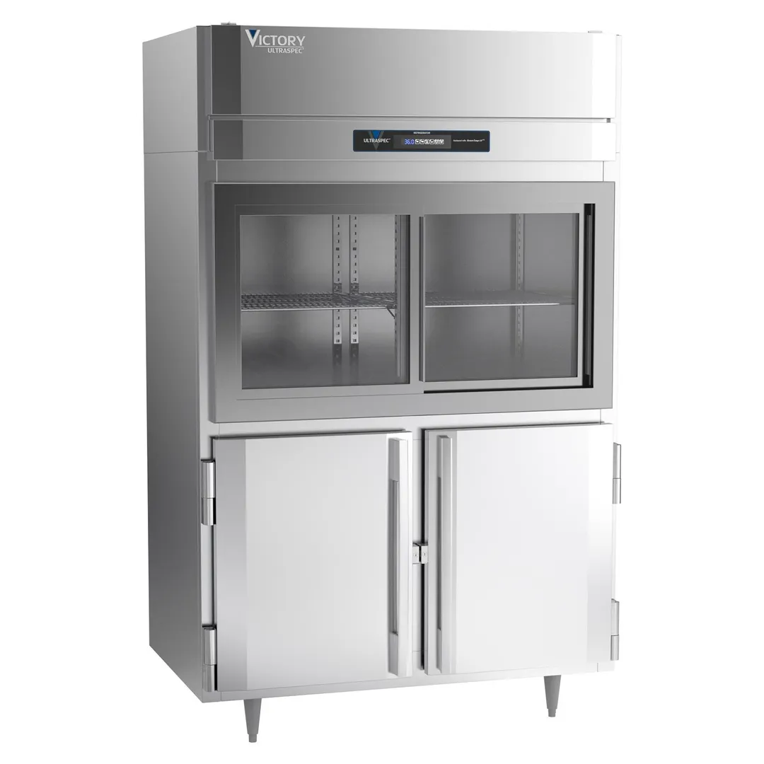 Victory DRSA-2D-S1-HD-HC 52" 2-Section Reach-In Refrigerator w/ 2 Sliding Glass & 2 Swing Solid Half Doors, Aluminum Interior, 45 cu. ft.