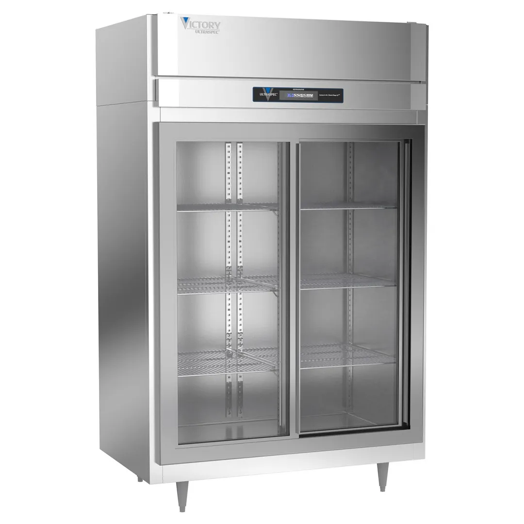 Victory DRSA-2D-S1-LD-HC 52" Two Section Reach-In Refrigerator w/ 2 Sliding Full Glass Doors, Aluminum Interior, 45 cu. ft.