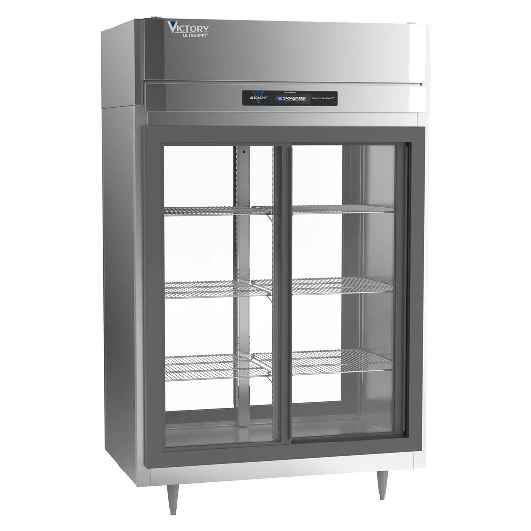 Victory DRSA-2D-S1-PT-LD-HC 52" 2-Section Pass-Thru Refrigerator w/ 4 Glass Sliding Full Doors, Aluminum Interior, 48.5 cu ft