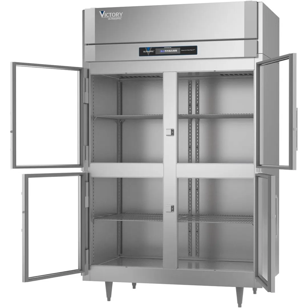 Victory FS-2N-S1-HG-HC 58" 4-Half Glass Door 2-Section Reach-In Freezer, Top Mounted, 41 cu. ft., Stainless Steel