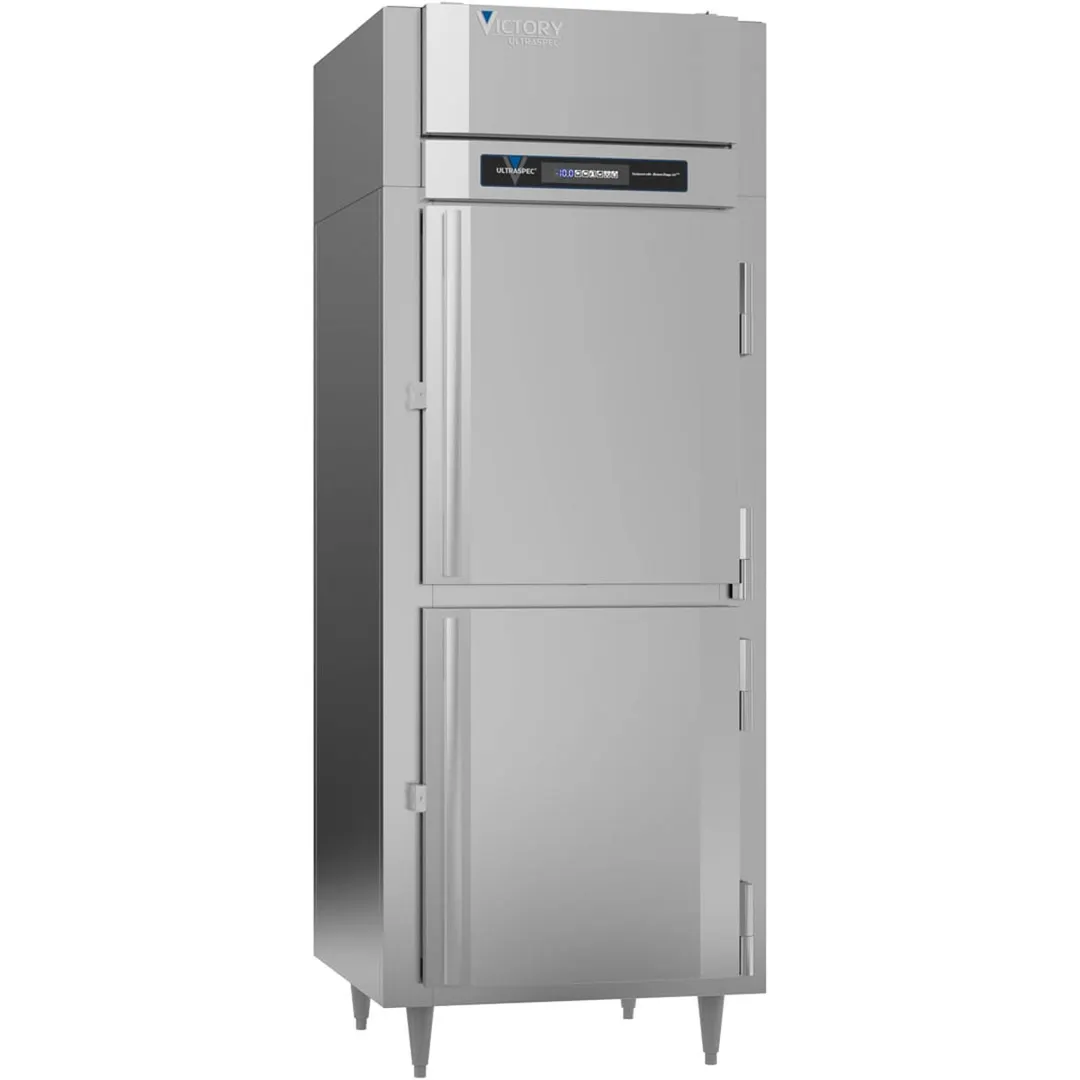 Victory FSA-1D-S1-EW-PT-HD-HC 31" 4-Half Solid Door Pass-Thru Freezer, 1-Section, Top Mounted, 26 cu. ft., Stainless Steel