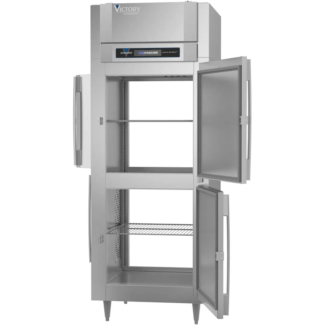 Victory FSA-1D-S1-EW-PT-HD-HC 31" 4-Half Solid Door Pass-Thru Freezer, 1-Section, Top Mounted, 26 cu. ft., Stainless Steel