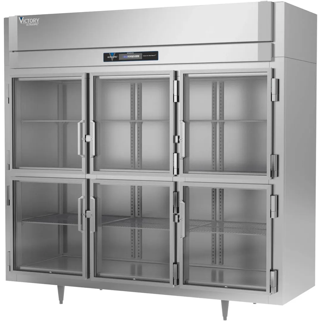 Victory FSA-3D-S1-EW-HG-HC 85.5" 3-Section Reach-In Freezer, 6 Half Glass Doors, Top Mounted, 74 cu. ft., Stainless Steel