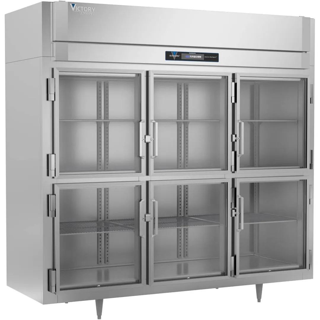 Victory FSA-3D-S1-EW-HG-HC 85.5" 3-Section Reach-In Freezer, 6 Half Glass Doors, Top Mounted, 74 cu. ft., Stainless Steel