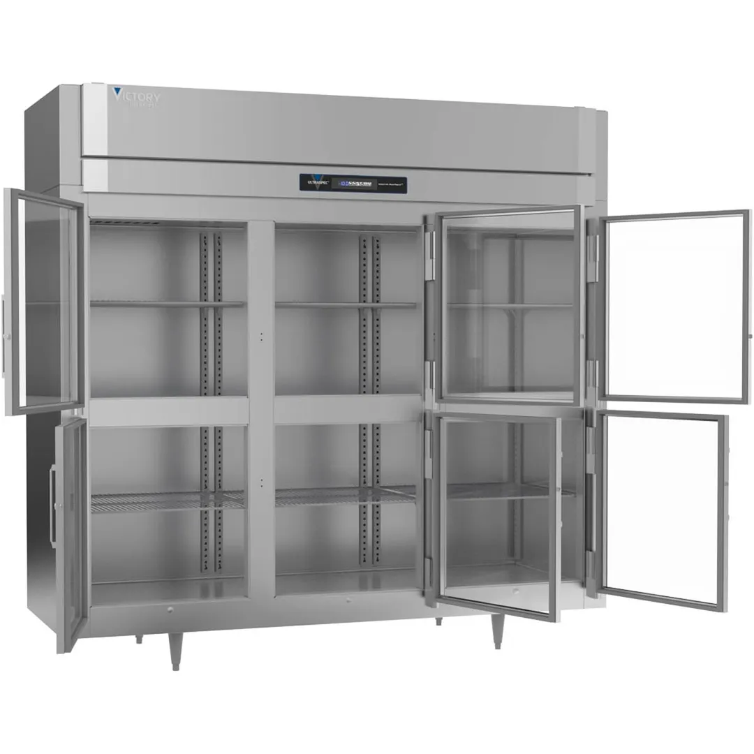 Victory FSA-3D-S1-EW-HG-HC 85.5" 3-Section Reach-In Freezer, 6 Half Glass Doors, Top Mounted, 74 cu. ft., Stainless Steel