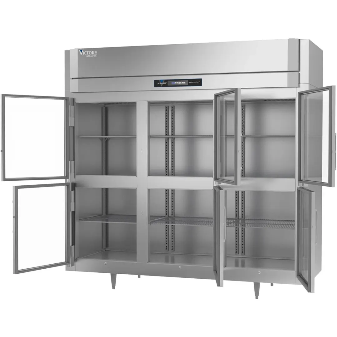 Victory FSA-3D-S1-EW-HG-HC 85.5" 3-Section Reach-In Freezer, 6 Half Glass Doors, Top Mounted, 74 cu. ft., Stainless Steel