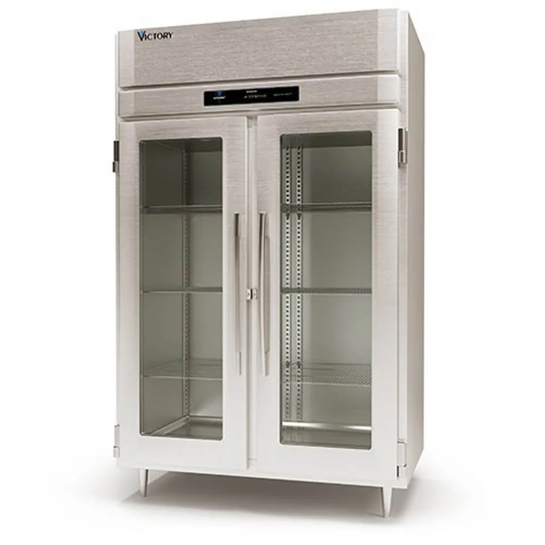 Victory HSA-2D-1-EW-GD 2-Section 2-Door Glass Heated Holding Cabinet, 52 cu ft, Stainless Steel