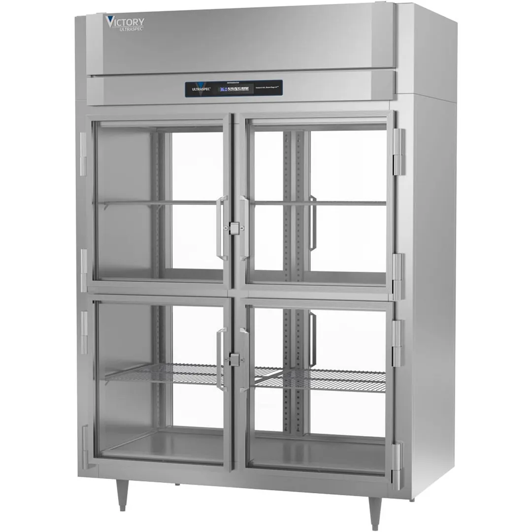 Victory RS-2D-S1-EW-PT-HG-HC 2-Section Wide Pass-Thru Refrigerator w/ 8 Glass Swing Half Doors, Stainless Steel, 53 cu. ft.