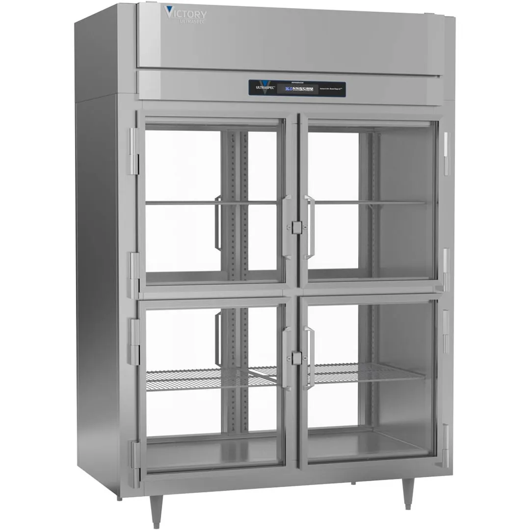 Victory RS-2D-S1-EW-PT-HG-HC 2-Section Wide Pass-Thru Refrigerator w/ 8 Glass Swing Half Doors, Stainless Steel, 53 cu. ft.
