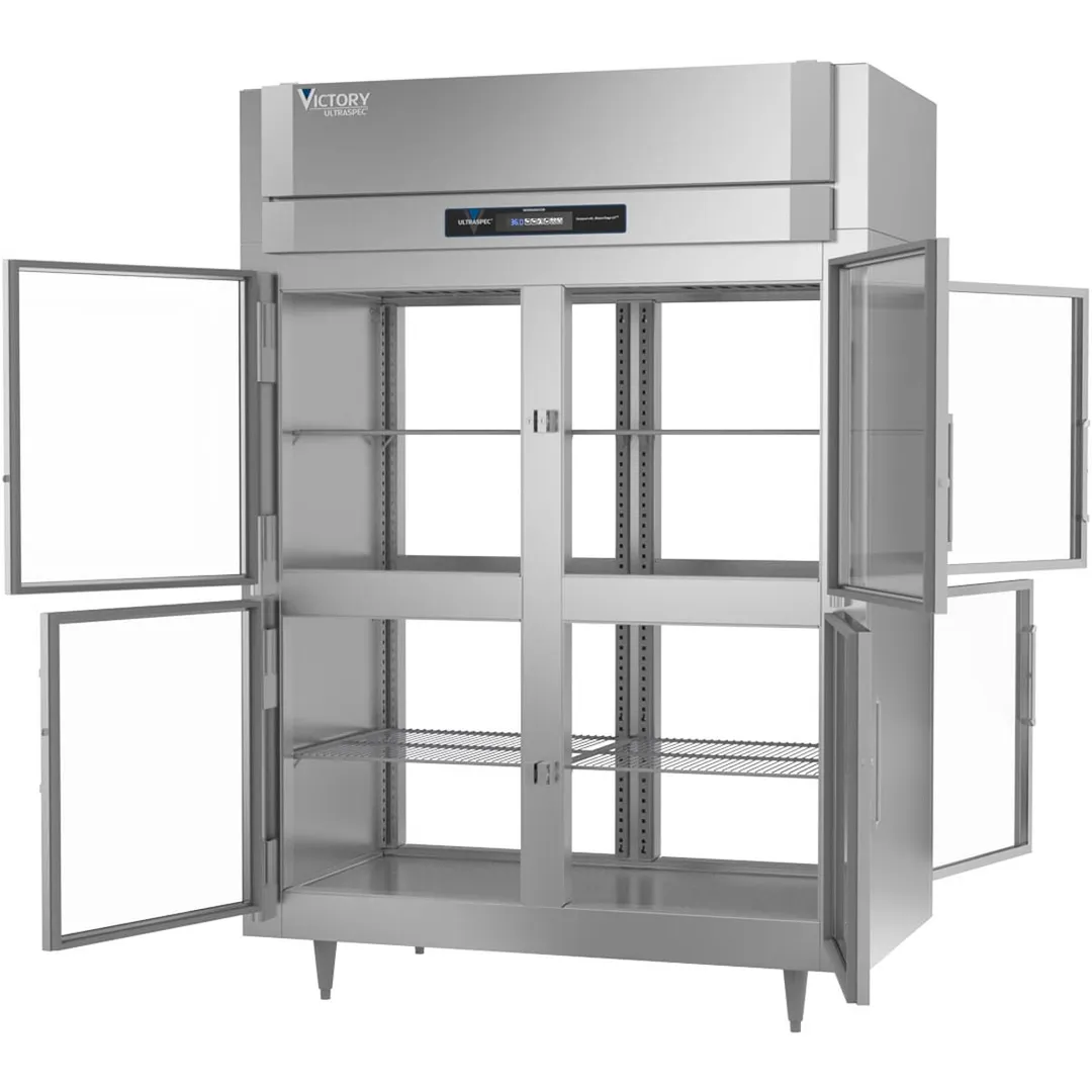 Victory RS-2D-S1-EW-PT-HG-HC 2-Section Wide Pass-Thru Refrigerator w/ 8 Glass Swing Half Doors, Stainless Steel, 53 cu. ft.