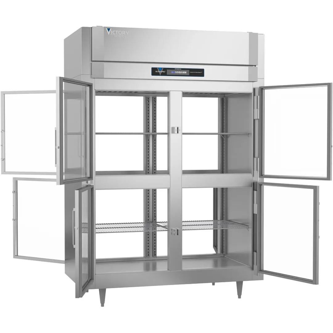 Victory RS-2D-S1-EW-PT-HG-HC 2-Section Wide Pass-Thru Refrigerator w/ 8 Glass Swing Half Doors, Stainless Steel, 53 cu. ft.