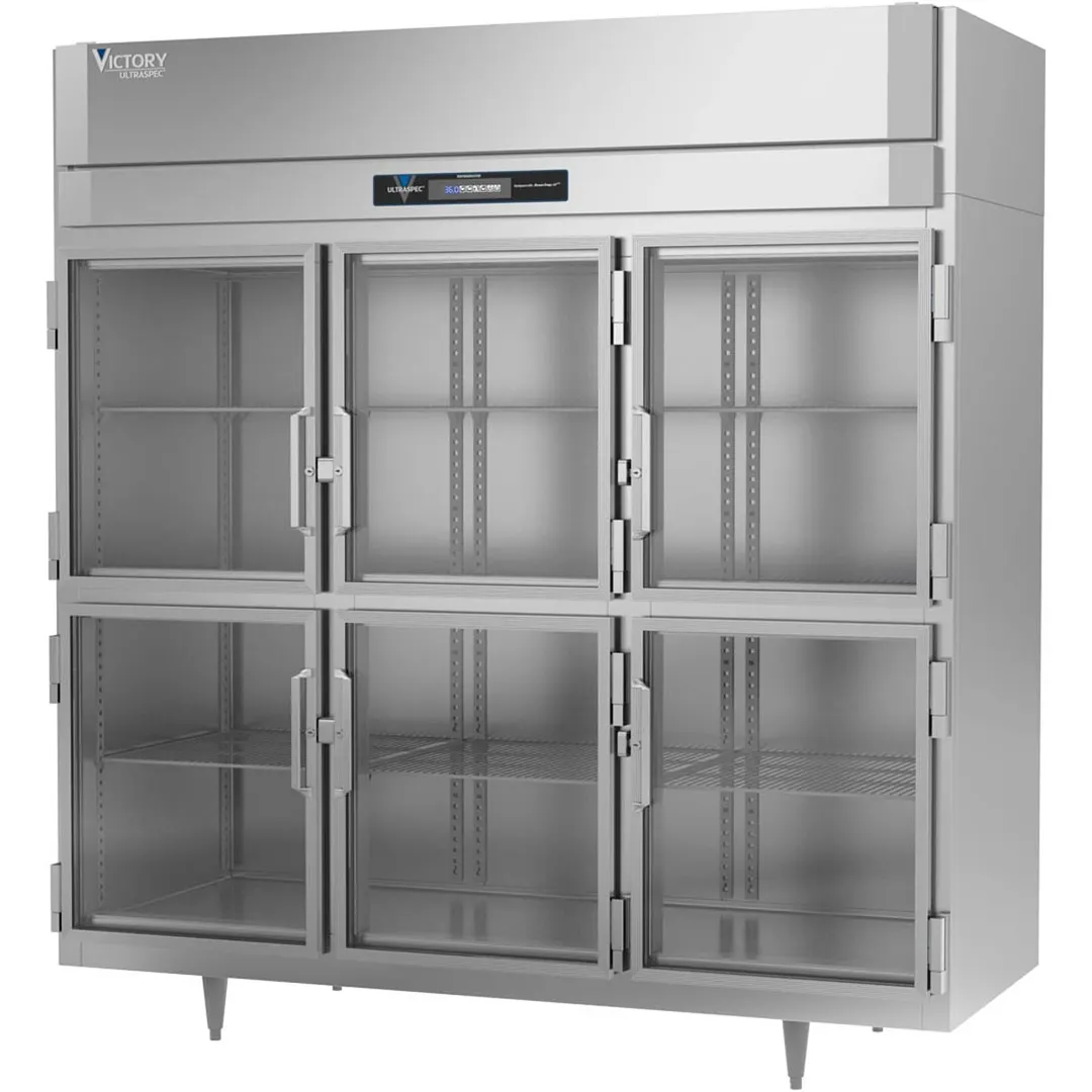 Victory RS-3D-S1-HG-HC 78" 3-Section Reach-In Refrigerator w/ 6 Glass Swing Half Doors, Stainless Steel, 68 cu. ft.