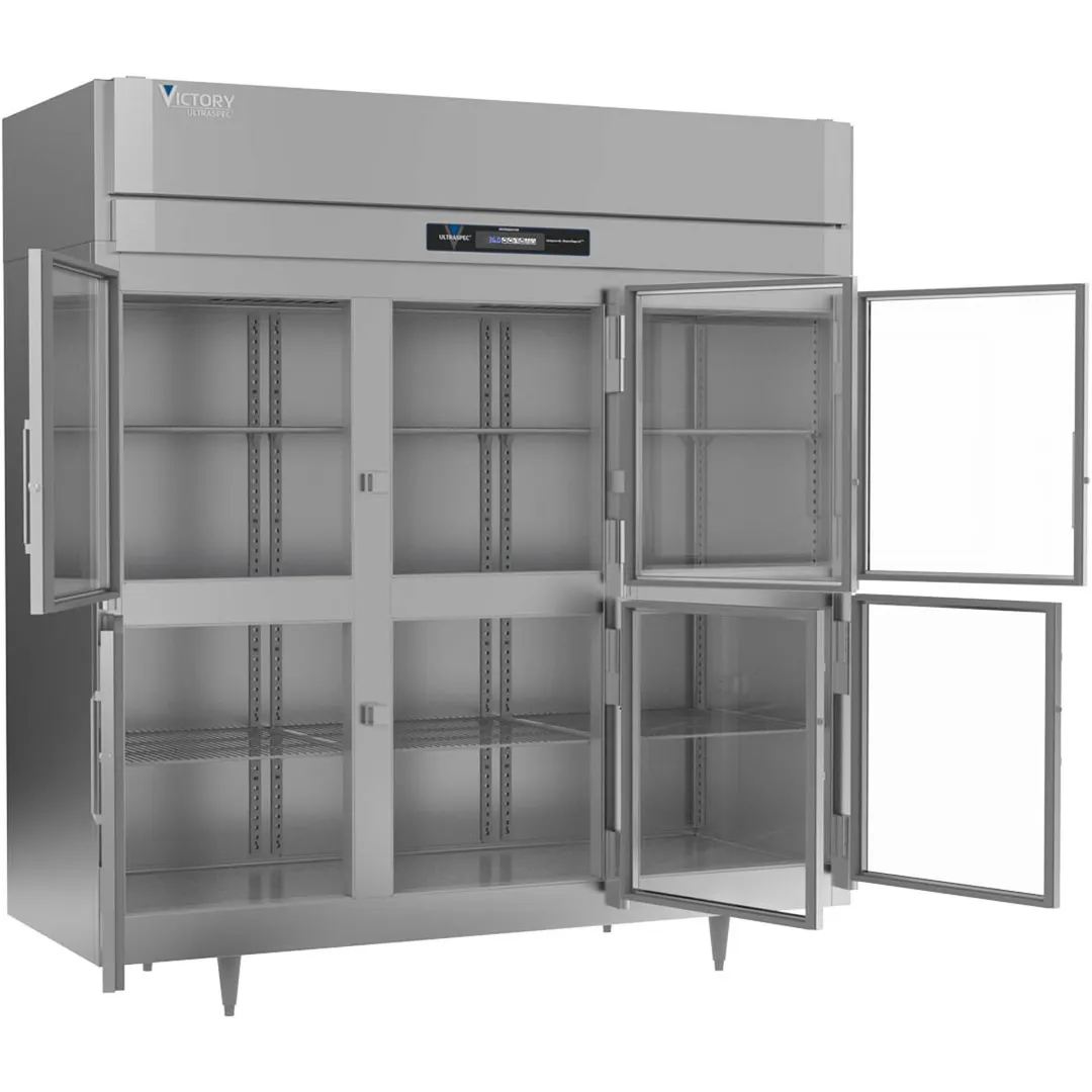 Victory RS-3D-S1-HG-HC 78" 3-Section Reach-In Refrigerator w/ 6 Glass Swing Half Doors, Stainless Steel, 68 cu. ft.