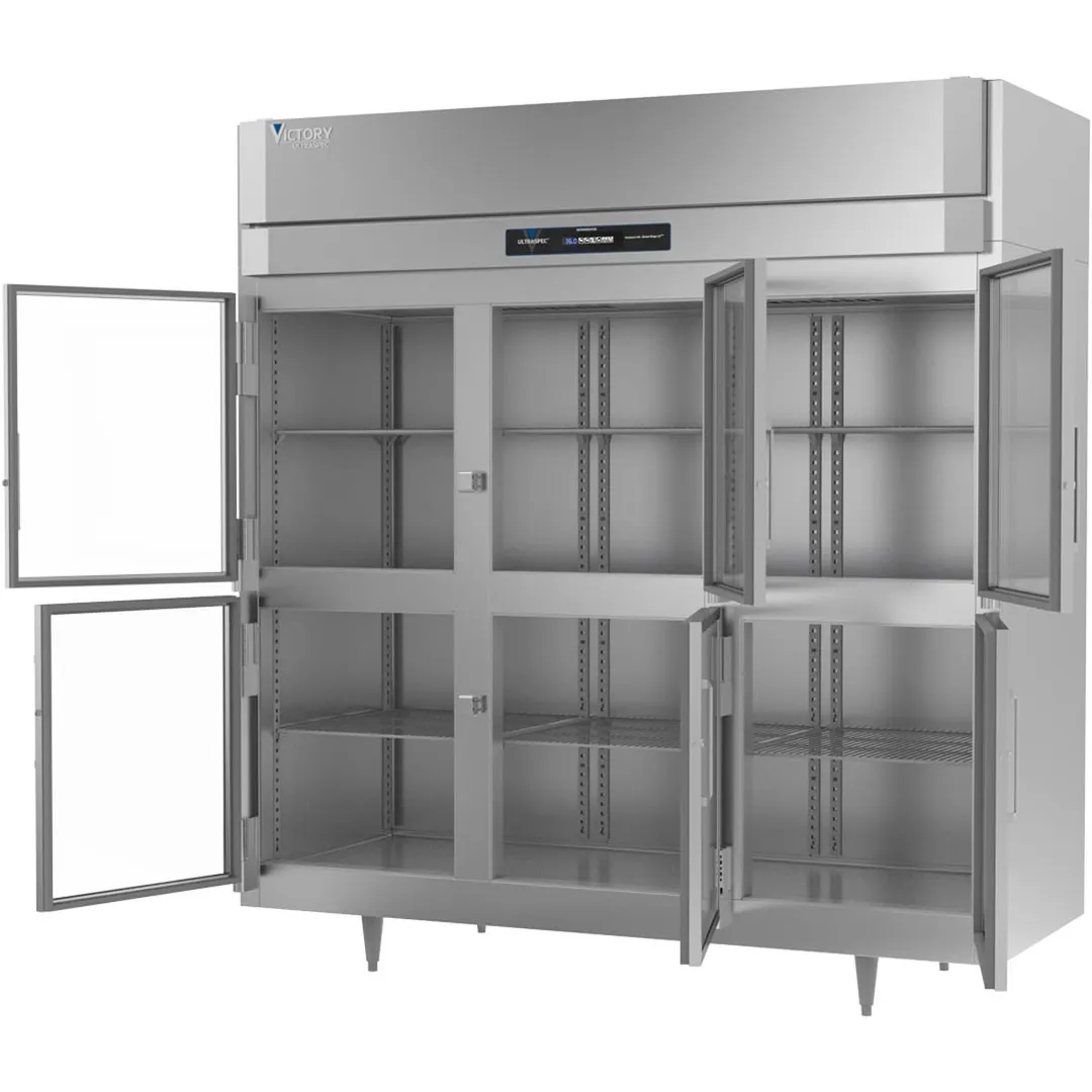 Victory RS-3D-S1-HG-HC 78" 3-Section Reach-In Refrigerator w/ 6 Glass Swing Half Doors, Stainless Steel, 68 cu. ft.