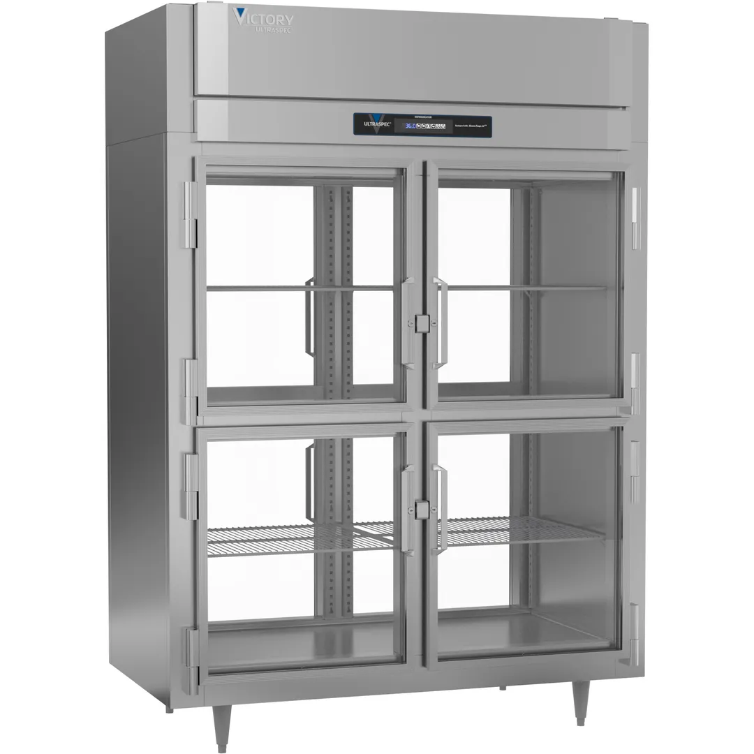 Victory RSA-2D-S1-EW-PT-HG-HC 2-Section Wide Pass-Thru Refrigerator w/ 8 Glass Swing Half Doors, 53 cu. ft.