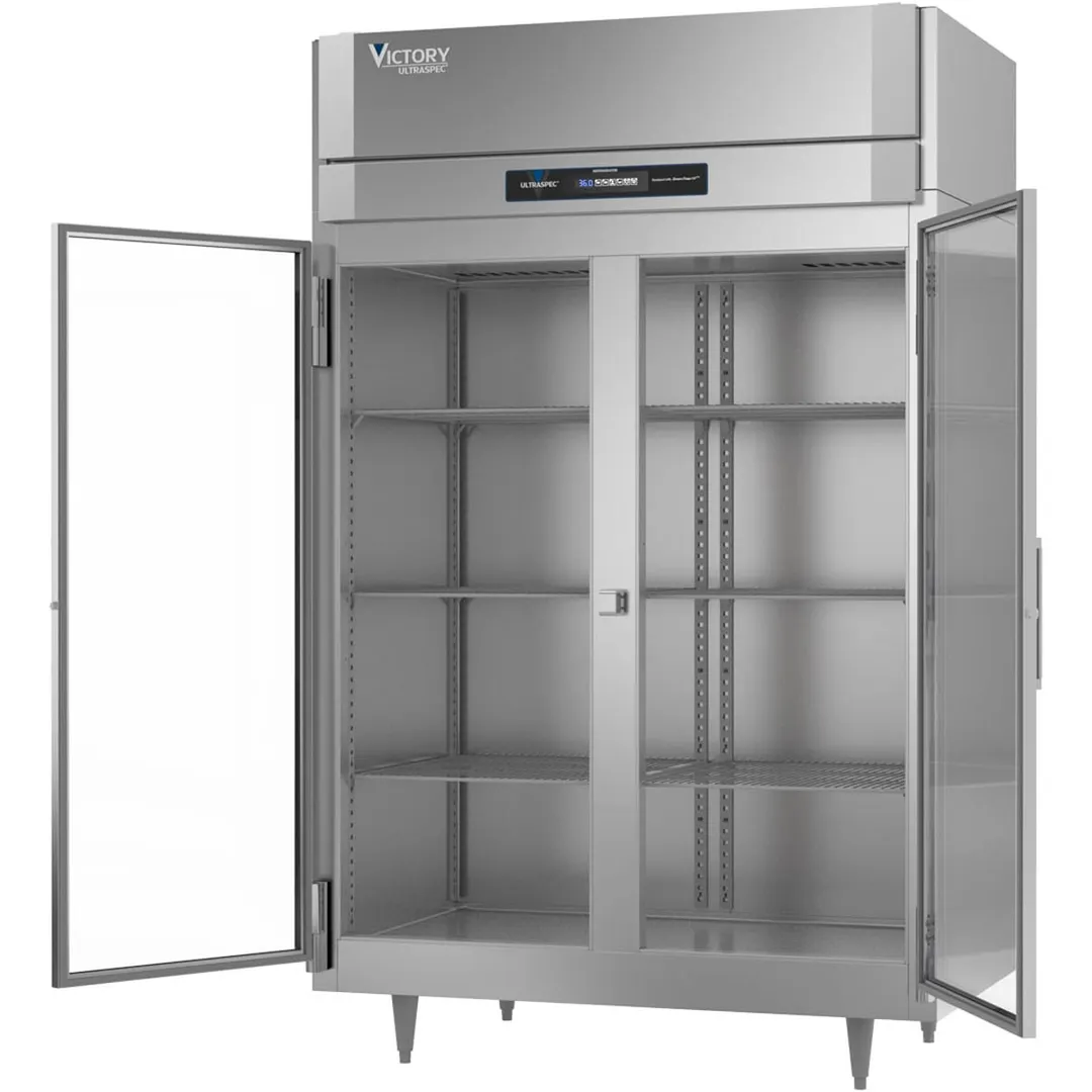 Victory RSA-2N-S1-G-HC 58" 2-Section Reach-In Refrigerator w/ 2 Glass Swing Full Doors, Aluminum Interior, 41.35 cu. ft.