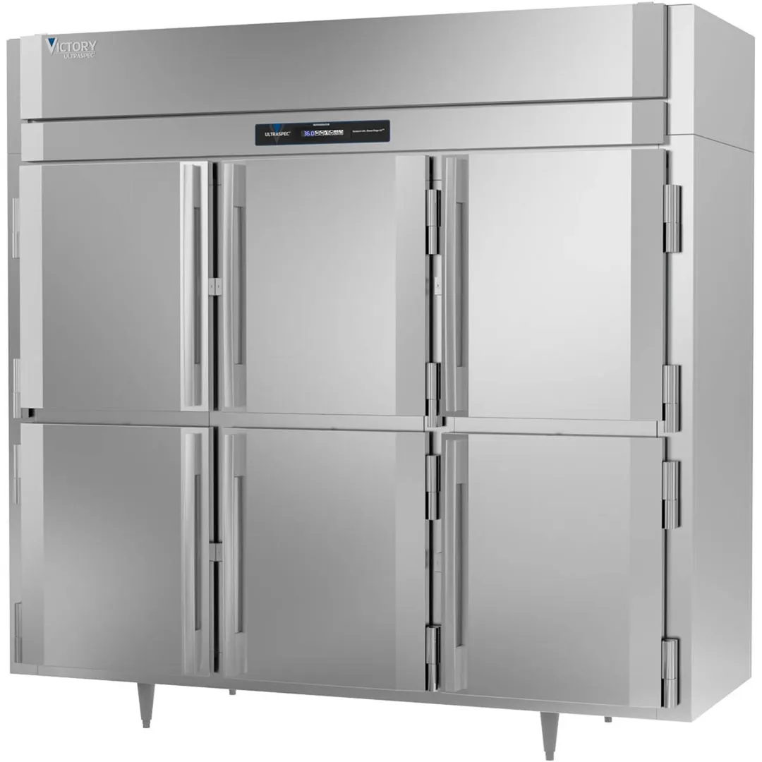 Victory RSA-3D-S1-EW-PT-HD-HC 3-Section Wide Pass-Thru Refrigerator w/ 12 Solid Swing Half Doors, Aluminum Interior, 80 cu. ft.