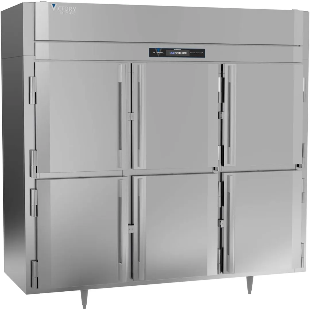 Victory RSA-3D-S1-EW-PT-HD-HC 3-Section Wide Pass-Thru Refrigerator w/ 12 Solid Swing Half Doors, Aluminum Interior, 80 cu. ft.