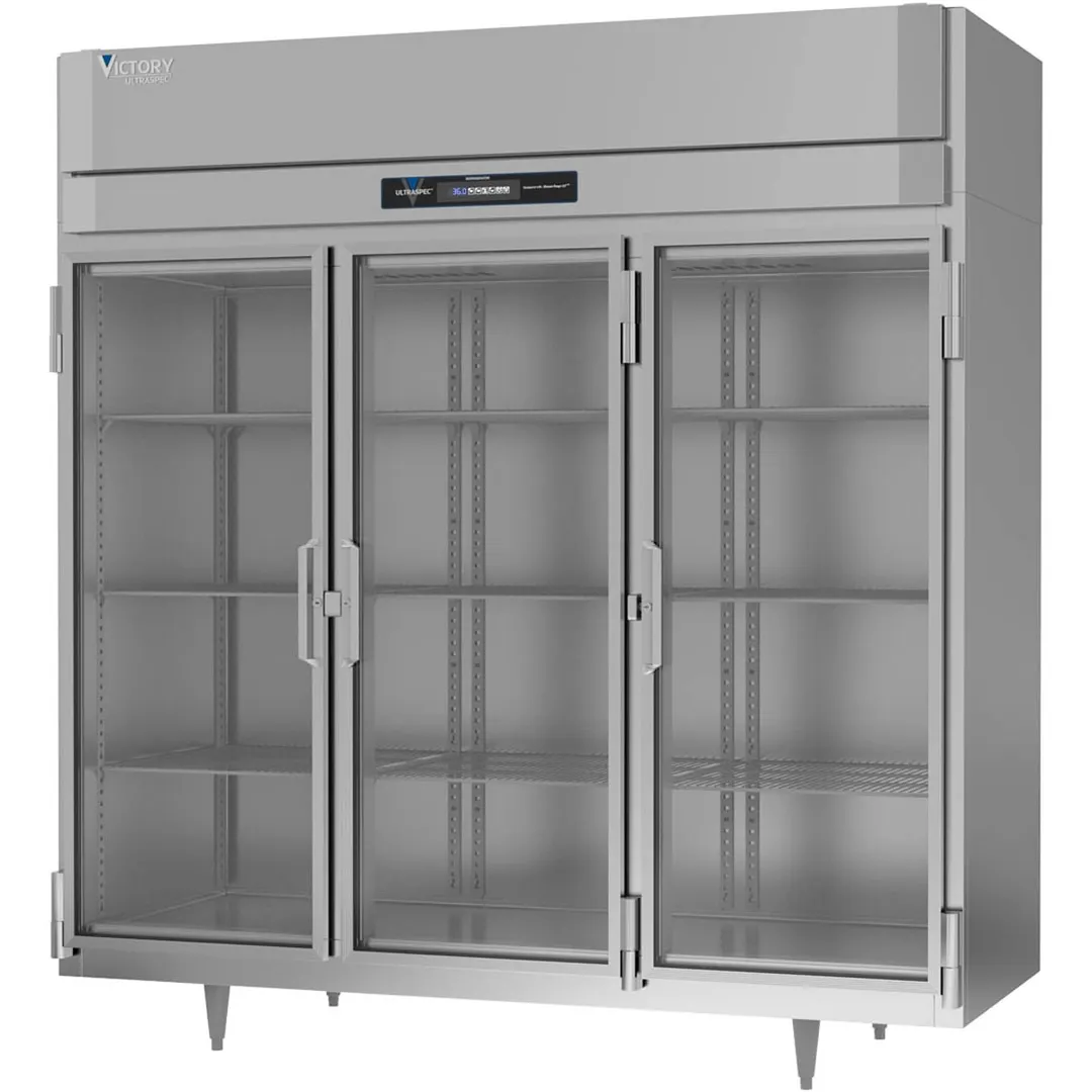 Victory RSA-3D-S1-G-HC 78" 3-Section Reach-In Refrigerator w/ 3 Glass Swing Full Doors, Aluminum Interior, 68 cu. ft.